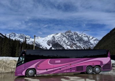 Nagel Coach in Rogers Pass BC with snowy mountains